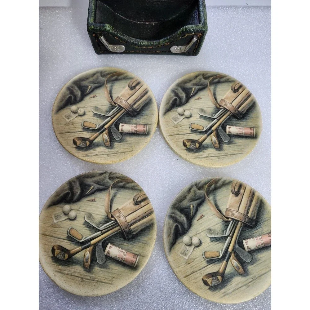 Hobby Lobby Golf Drink Coasters with Holder Set of 4